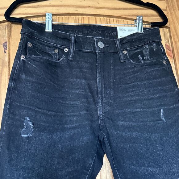American Eagle Black Jeans Men's 30x36 Athletic Skinny‎ AirFlex Distressed NWT - Picture 3 of 10